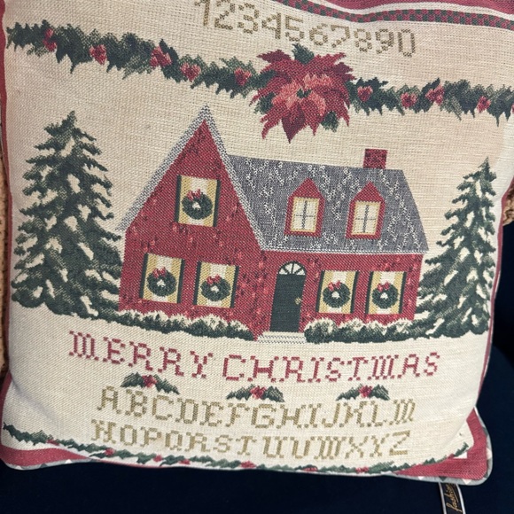 Primitive Cross Stitch Sampler Pillow Merry Christmas, Numbers/Alphabet Tapestry - Picture 2 of 8